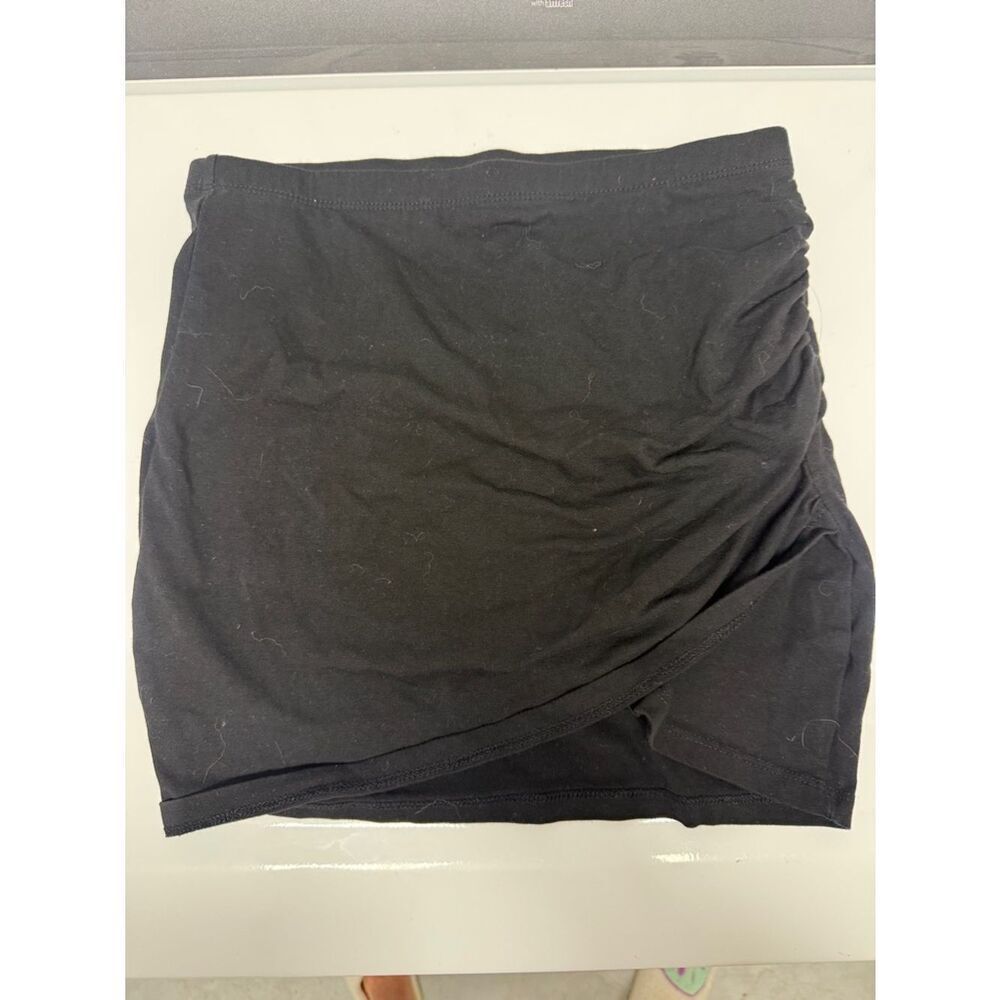 Black H&M Cotton Mini Skirt - Classic Black Skirt - Rouched Side- Size XS